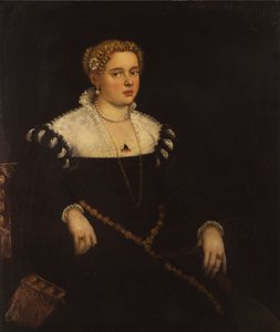 Porträt einer Dame, dreiviertel Länge, hält eine Mandoline von Tintoretto