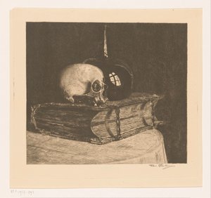 Stillleben mit Schädel und Bibel von Titia Heukers (signed by artist)