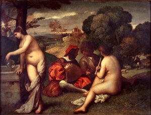 Das ländliche Konzert, um 1509 von Titian (c.1488 1576) (attr. to)