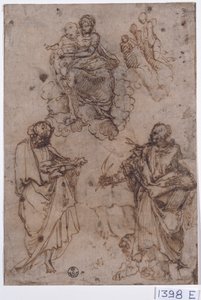 Madonna und Kind auf Wolken mit Heiligen oder Aposteln von Titian (c.1488 1576)