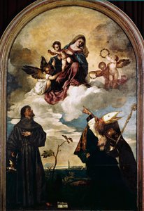 Madonna in Herrlichkeit mit Kind, den Heiligen Franziskus und Alvise und dem Stifter Luigi Gozzi von Titian (c.1488 1576)