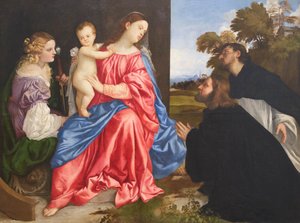 Heilige Konversation mit den Heiligen Katharina und Dominikus und dem Stifter von Titian (c.1488 1576)
