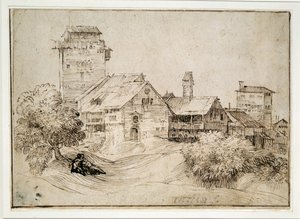 Alpendorf und sich umarmende Liebende von Titian (c.1488 1576) (after)