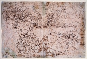 Studie einer Landschaft mit Schafen von Titian (c.1488 1576)