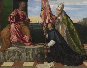 Jacopo Pesaro, Bischof von Paphos, wird von Papst Alexander VI. dem Heiligen Petrus vorgestellt
