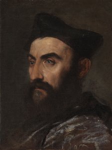 Porträt eines Geistlichen, Brustbild, in einem blauen Mantel und schwarzen Hut - ein Fragment
