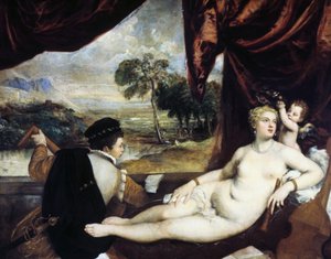 Venus und der Lautenspieler, ca. 1565-1570 von Tiziano Vecelli