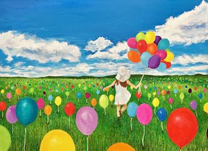 Fröhliches Mädchen Ballonfeld