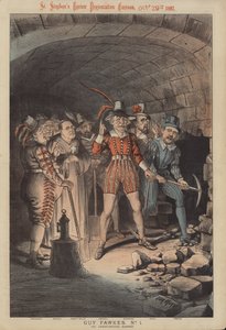 Guy Fawkes, Nr. 1: die bewaffneten Verschwörer (Farblithografie) von Tom Merry