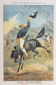 Reiten der Buck Jumpers, Lord Salisbury auf dem schwarzen Pferd, Gladstone, aus 