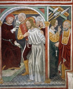 Jesus vor dem Hohepriester, Petrus und Magd von Tommaso (active 1479 1509) (workshop) Cagnola