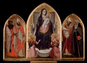 San Giovenale Triptychon: Jungfrau und Kind, linkes Panel mit dem Heiligen Bartholomäus und dem Heiligen Blasius, rechtes Panel zeigt den Heiligen Juvenal