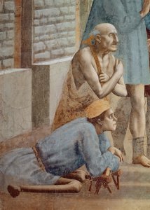 St. Peter heilt mit seinem Schatten (Detail des Krüppels), ca. 1427 Fresko von Tommaso Masaccio