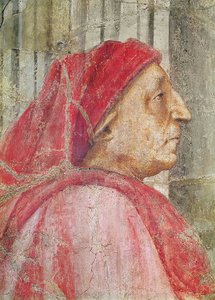 Die Heilige Dreifaltigkeit, Detail des Kopfes des männlichen Stifters, 1427-28 (Detail)