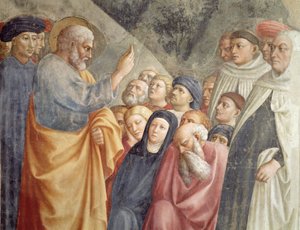 St. Peter predigt in Jerusalem (Detail), ca. 1427 Fresko von Tommaso Masolino da Panicale