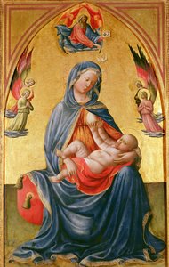 Jungfrau und Kind mit Gott dem Vater, Heiligem Geist und Engeln von Tommaso Masolino da Panicale