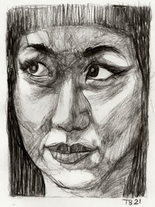Nachdenkliche asiatische Frau Zeichnung von Tore Bahnson
