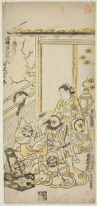 Die Schauspieler Tamazawa Saijiro I als Oiso no Tora und Ichimura Uzaemon VIII als Soga no Juro im Stück "Haru wa Akebono Kuruwa Soga," aufgeführt im Ichimura-Theater im ersten Monat, 1743 von Torii Kiyomasu II