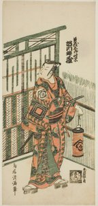 Der Schauspieler Ichikawa Masuzo I als Soga no Goro im Stück "Tokitsukaze Irifune Soga," aufgeführt im Nakamura-Theater im ersten Monat, 1758
