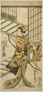 Der Schauspieler Segawa Kikunojo II als Ishi no Mae im Stück "Hoshi Aikotoba Higashiyama no Sakae," aufgeführt im Ichimura Theater im neunten Monat, 1763