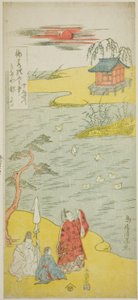 Der Dichter Ariwara no Narihira am Ufer des Sumida-Flusses