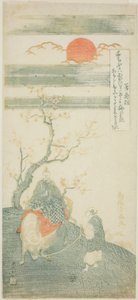 Der Dichter Sugawara no Michizane reitet auf einem Ochsen