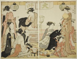Unterhalter von Nakazu, aus der Serie Eine Sammlung zeitgenössischer Schönheiten der Vergnügungsviertel von Torii Kiyonaga
