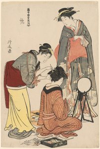 Unterhalter der Tachibana, aus der Serie "Eine Sammlung zeitgenössischer Schönheiten der Vergnügungsviertel (Tosei yuri bijin awase)" von Torii Kiyonaga