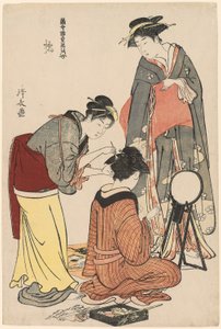 Unterhalter der Tachibana, aus der Serie "Eine Sammlung zeitgenössischer Schönheiten der Vergnügungsviertel (Tosei yuri bijin awase)", ca. 1782 von Torii Kiyonaga