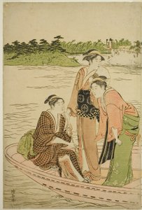 Fähre auf dem Rokugo Fluss von Torii Kiyonaga