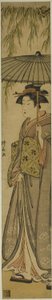 Geisha mit einem Sonnenschirm unter einem Weidenbaum von Torii Kiyonaga