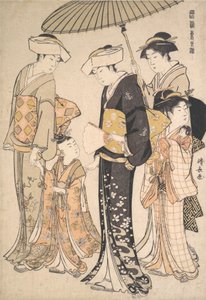 Hochrangiges Samurai-Mädchen mit vier Begleitern, aus der Serie Ein Brokat des Ostens