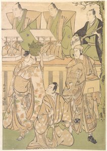 Ichikawa Danjuro der Fünfte als Kyo no Jiro verkleidet als Dekuroku byoe die Straßenpuppe, ca. 1788 von Torii Kiyonaga