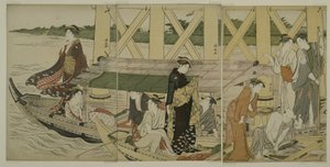 Vergnügungsboote unterhalb der Azuma-Brücke, ca. 1784 von Torii Kiyonaga