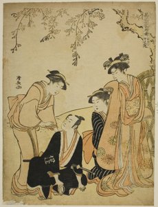 Szene im Ishido-Herrenhaus (Ishido yakata no dan), aus der Serie "Go Taiheiki Shiraishi Banashi" von Torii Kiyonaga