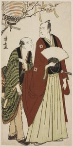 Der Schauspieler Ichikawa Danjuro V und sein Begleiter, aus einer unbetitelten Serie von Drucken, die Schauspieler im Privatleben zeigen