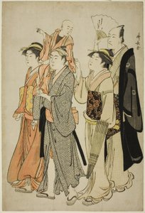 Der Schauspieler Ichikawa Danjuro V und seine Familie, aus einer unbetitelten Serie von vier Drucken, die Schauspieler im Privatleben zeigen