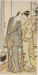 Der Schauspieler Ichikawa Yaozo III mit einer Geisha, aus einer unbetitelten Serie von Drucken, die Schauspieler im Privatleben zeigen
