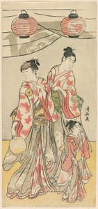 Die Schauspieler Yamashita Mangiku, Iwai Hanshiro IV und Iwai Kumesaburo aus einem Pentaptychon von elf Schauspielern, die das Fest des Schreins der Soga-Brüder feiern