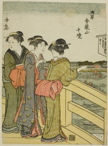 Blick von der Azuma-Brücke, aus der Serie "Zehn Bezirke des Kinryuzan-Tempels in Asakusa (Asakusa Kinruzan jikkei)" von Torii Kiyonaga