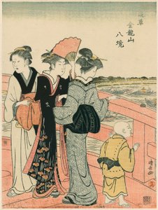 Beobachtung des Wasserfestivals von der Azuma-Brücke, aus der Serie "Acht Bezirke des Kinryuzan-Tempels in Asakusa (Asakusa Kinruzan hakkei)" von Torii Kiyonaga