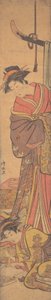Junge Frau schaut über die Schulter einer anderen, die einen Brief schreibt von Torii Kiyonaga