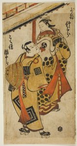 Der Schauspieler Ichikawa Danjuro II als Soga no Goro und Nakamura Takesaburo I als Kewaizaka no Shosho im Stück "Bando Ichi Kotobuki Soga," aufgeführt im Nakamura-Theater im ersten Monat, 1715 von Torii Kiyonobu I