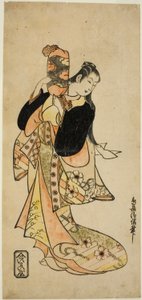 Der Schauspieler Ichikawa Monnosuke I als Oiso no Tora im Stück "Nigiwai Suehiro Soga," aufgeführt im Morita Theater im ersten Monat, 1721 (?) von Torii Kiyonobu I