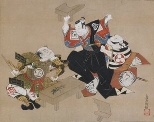 Die Schauspieler Ichikawa Danjuro II als Soga no Goro und Ogawa Zengoro als Kudo Suketsune, ca. 1715 von Torii Kiyonobu I