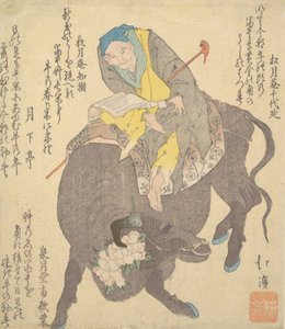 Chinesischer Weiser liest während er auf einem Büffel reitet von Totoya Hokkei