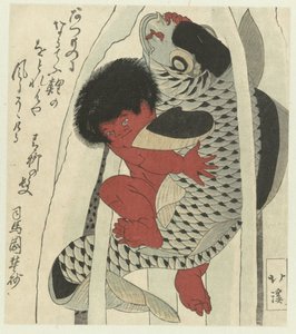 Kintoki im Kampf mit einem Karpfen von Totoya Hokkei