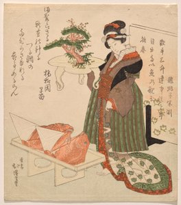 Neujahrsfeier mit Meerbrasse und dekoriertem Tablett von Totoya Hokkei