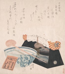 Kissen für Frauen und eine Schale, 19. Jahrhundert von Totoya Hokkei