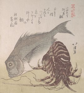 Tai-Fisch und Hummer, Spezialitäten von Yanagiya in Odawara-cho von Totoya Hokkei